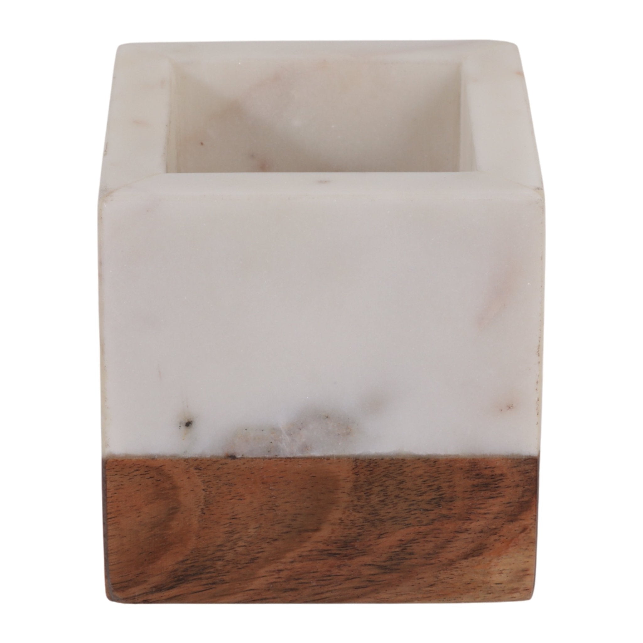 4" Marble And Wood Pencil Cup, White/brown Box| Sagebrook Home