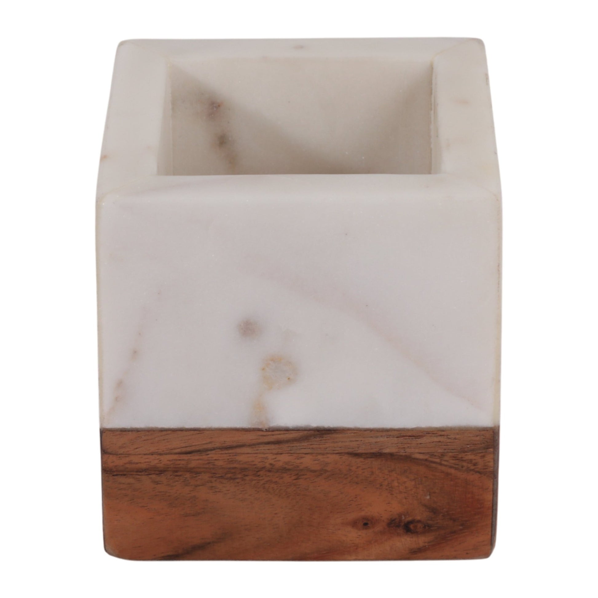 4" Marble And Wood Pencil Cup, White/brown Box| Sagebrook Home
