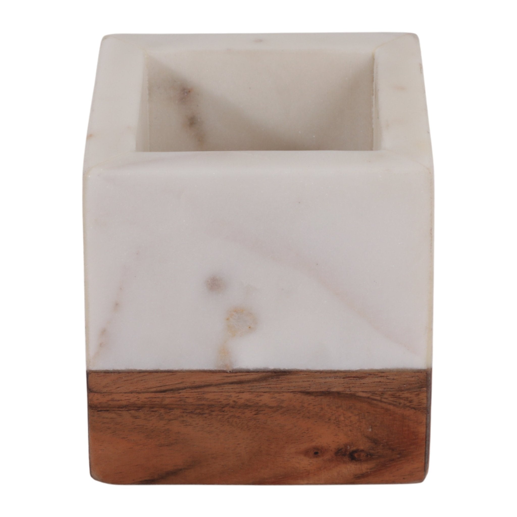 4" Marble And Wood Pencil Cup, White/brown Box| Sagebrook Home