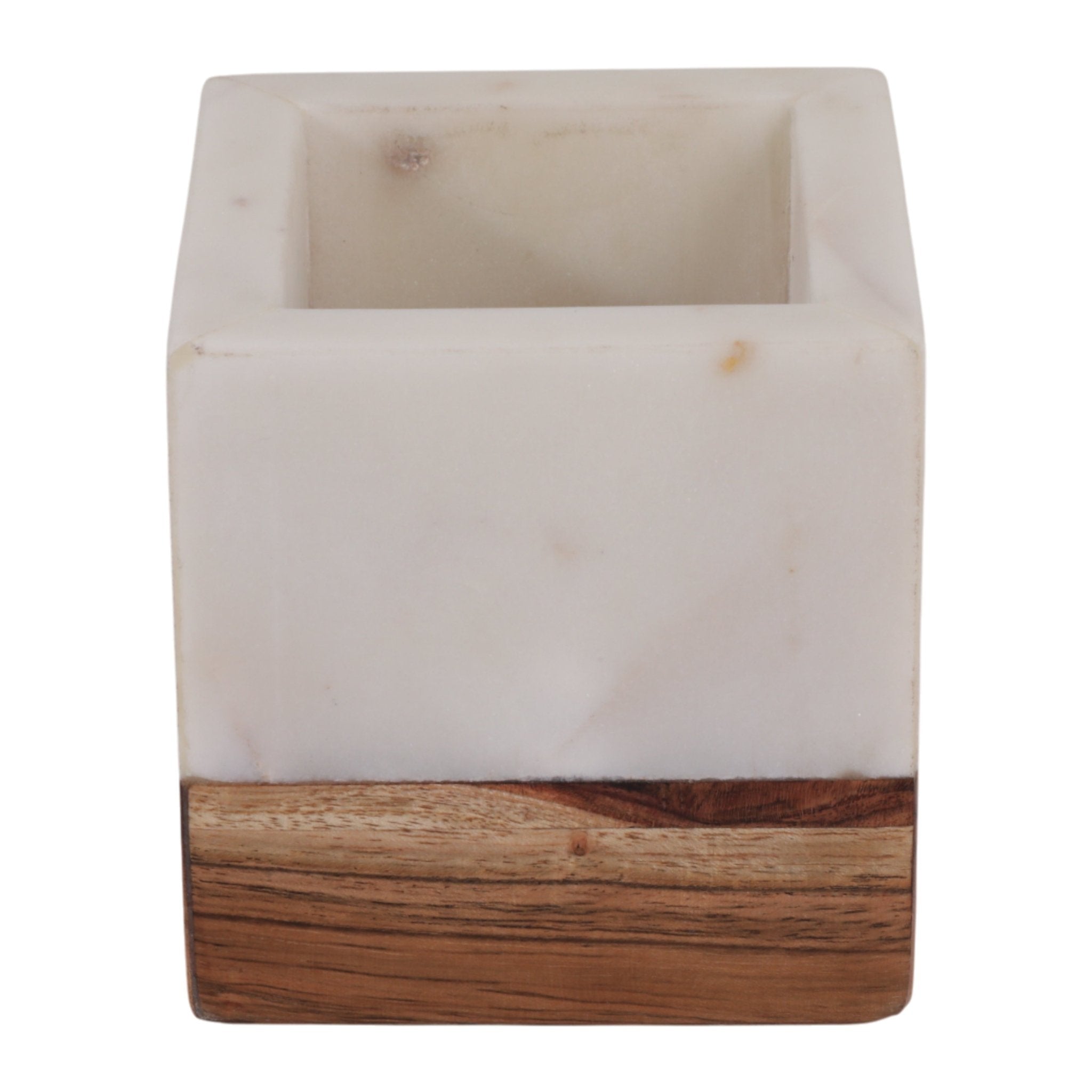 4" Marble And Wood Pencil Cup, White/brown Box| Sagebrook Home
