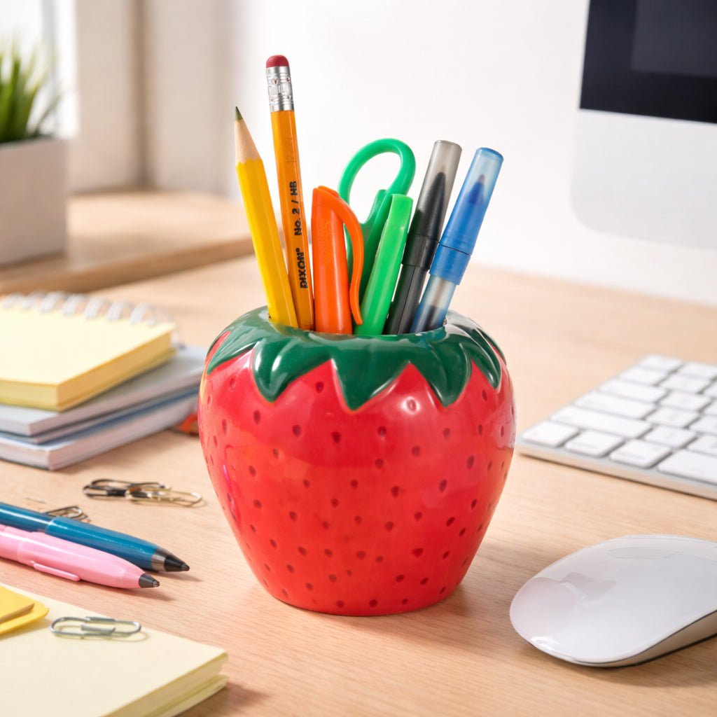 4" Strawberry Pencil Cup, Red Box| Sagebrook Home