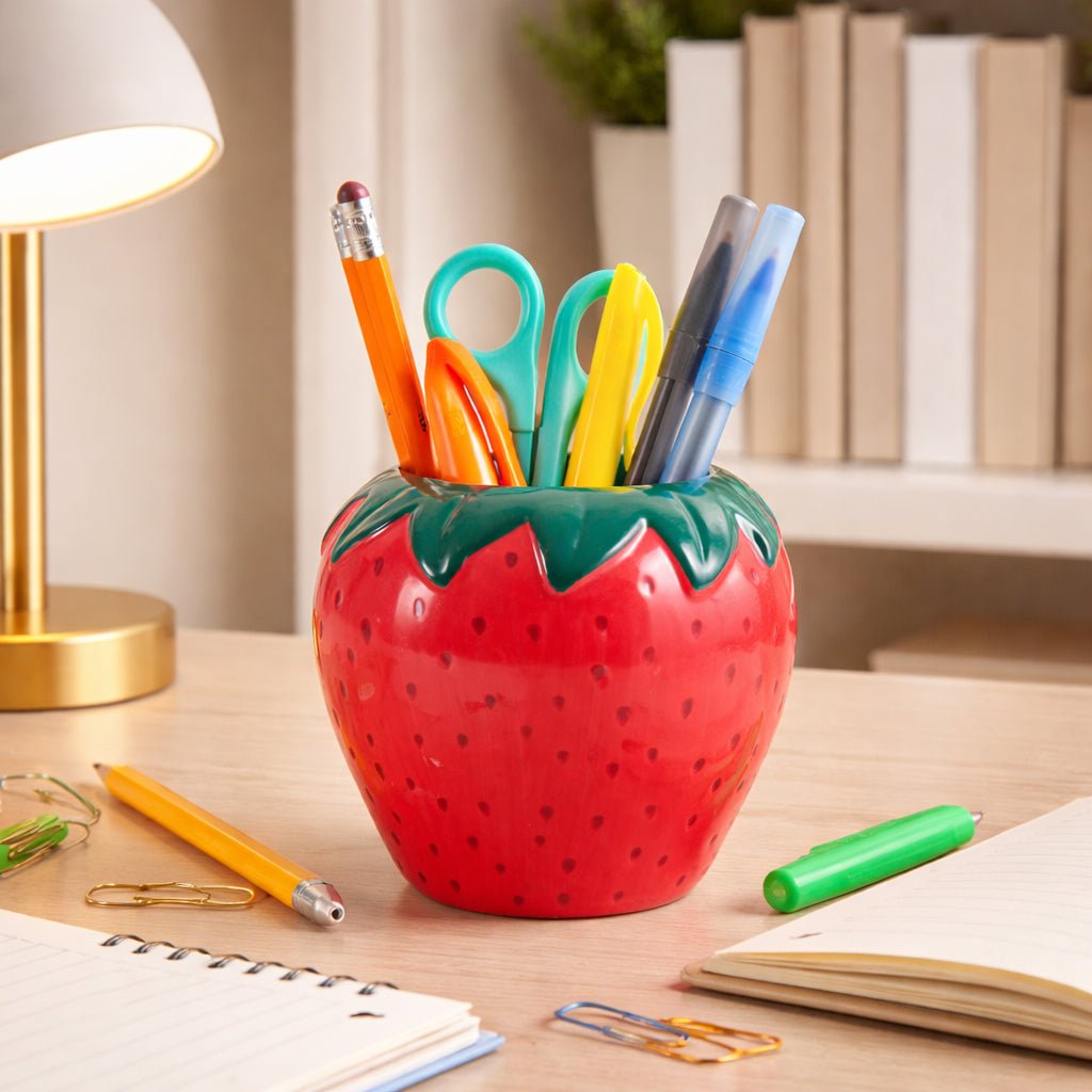 4" Strawberry Pencil Cup, Red Box| Sagebrook Home