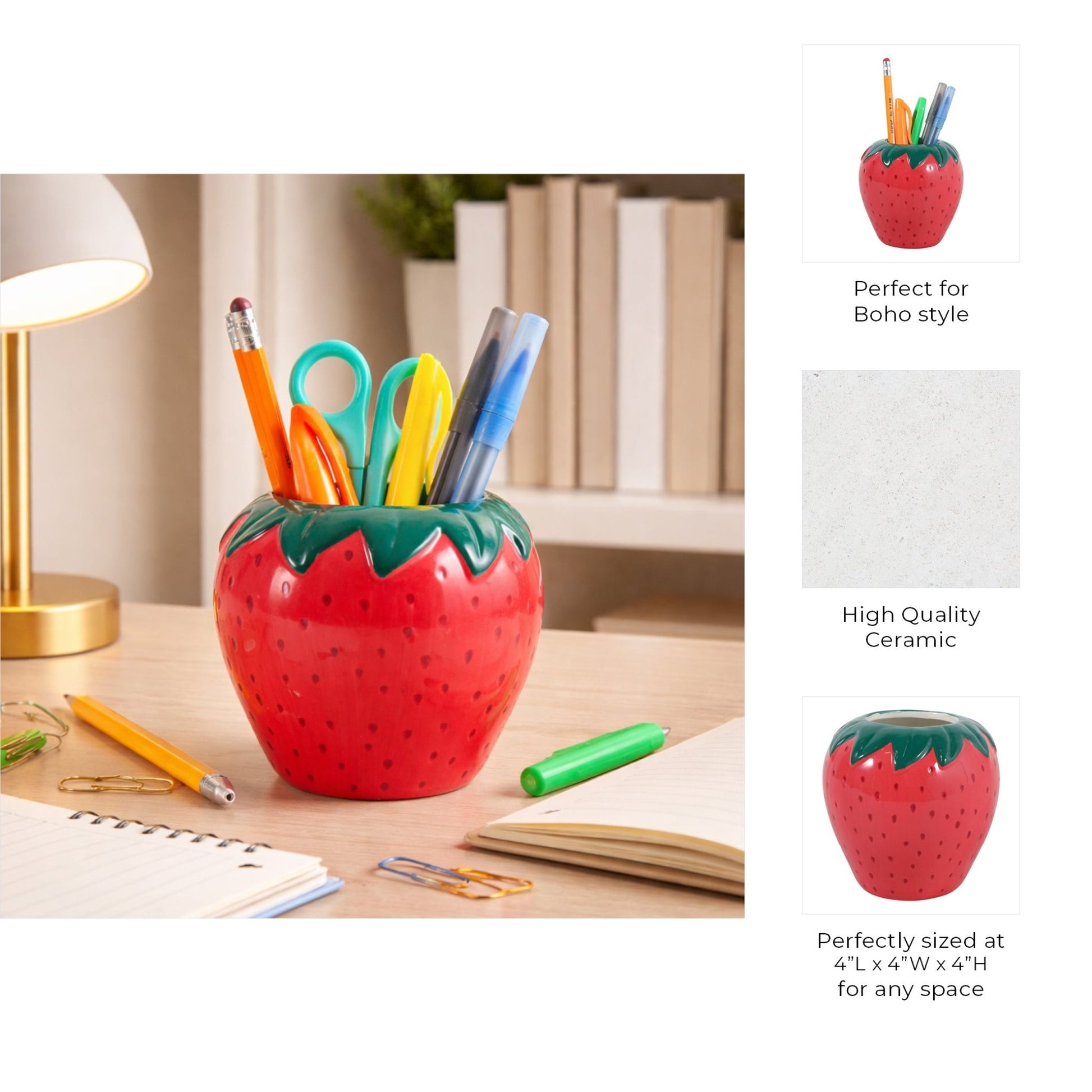 4" Strawberry Pencil Cup, Red Box| Sagebrook Home