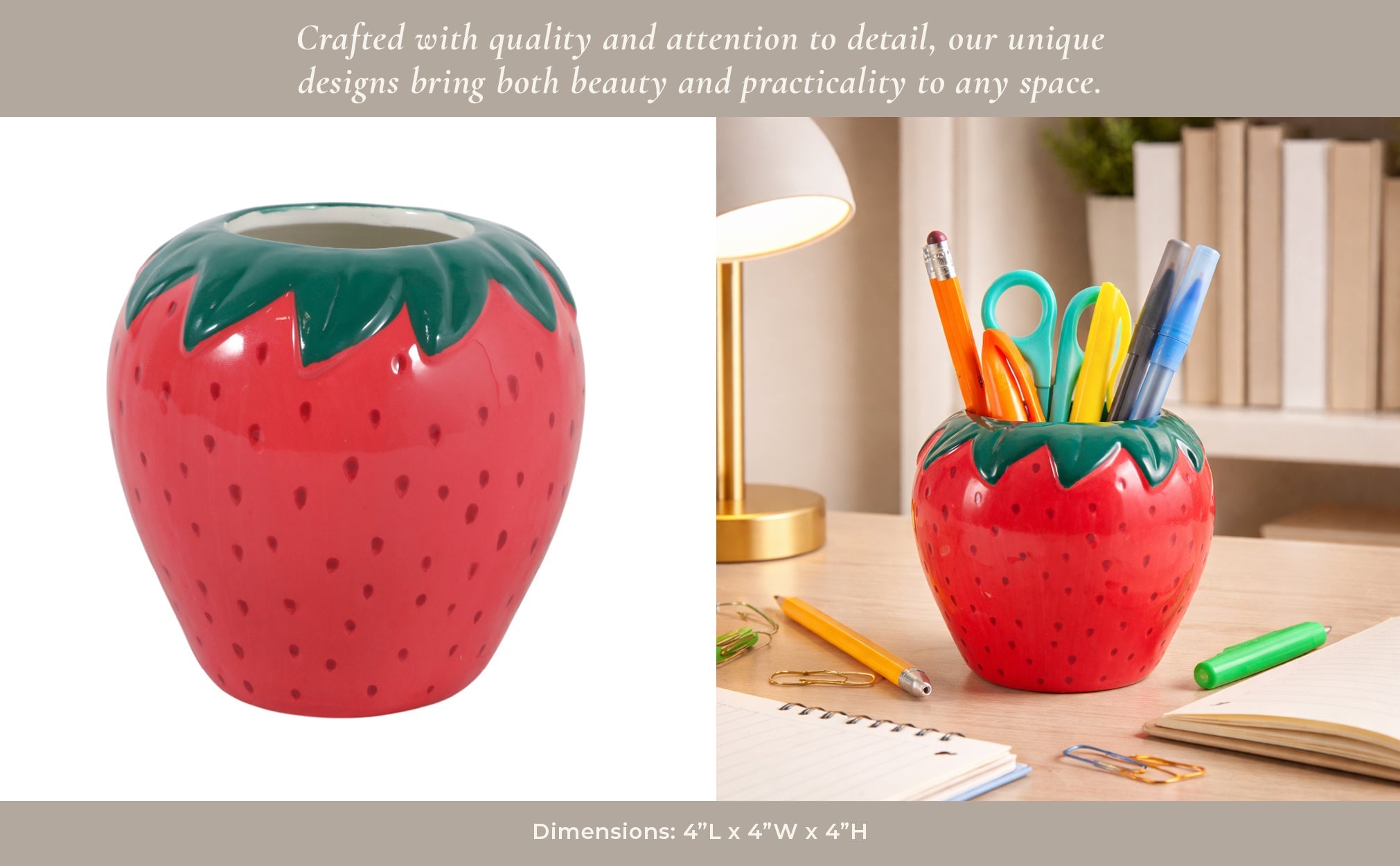 4" Strawberry Pencil Cup, Red Box| Sagebrook Home