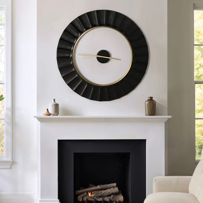 40" Fenn Black Wood Wall Clock - Al Rugaib Furniture