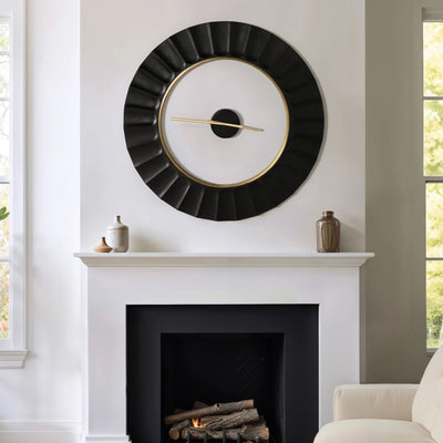 40" Fenn Black Wood Wall Clock - Al Rugaib Furniture