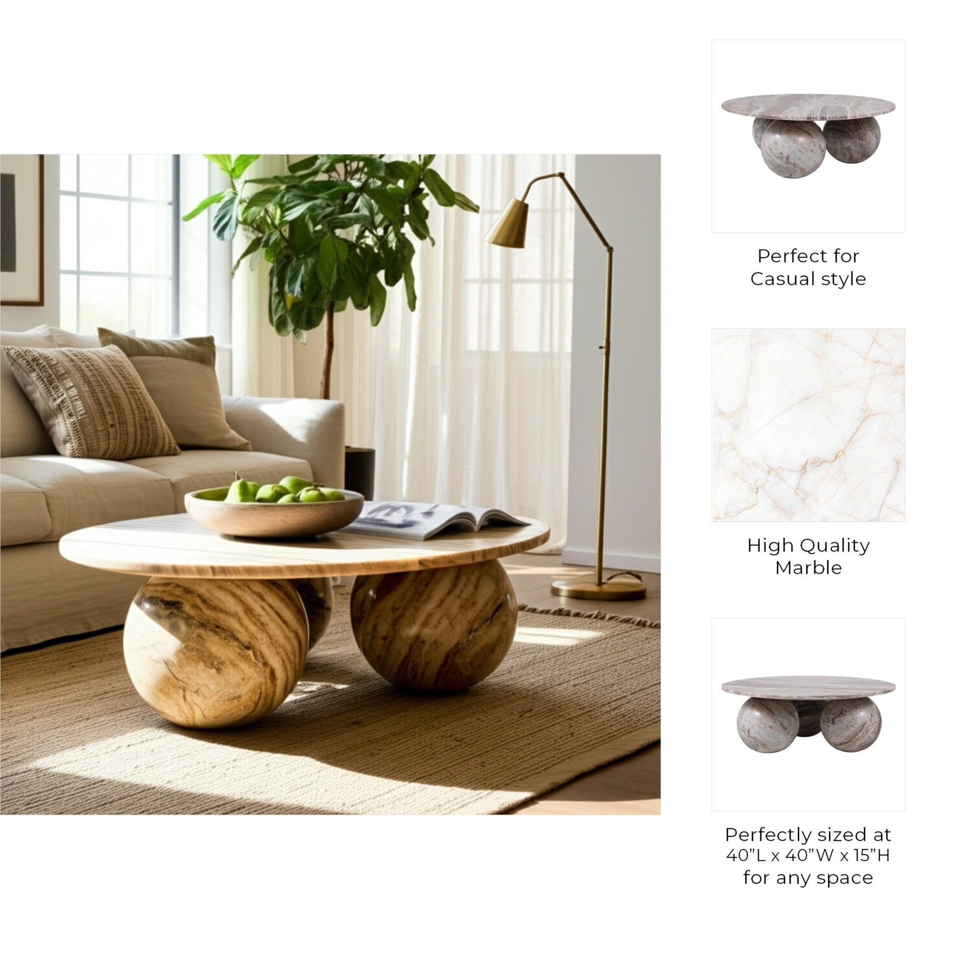 40" Laszlo Marble Sphere Coffee Table Coffee Tables| Sagebrook Home