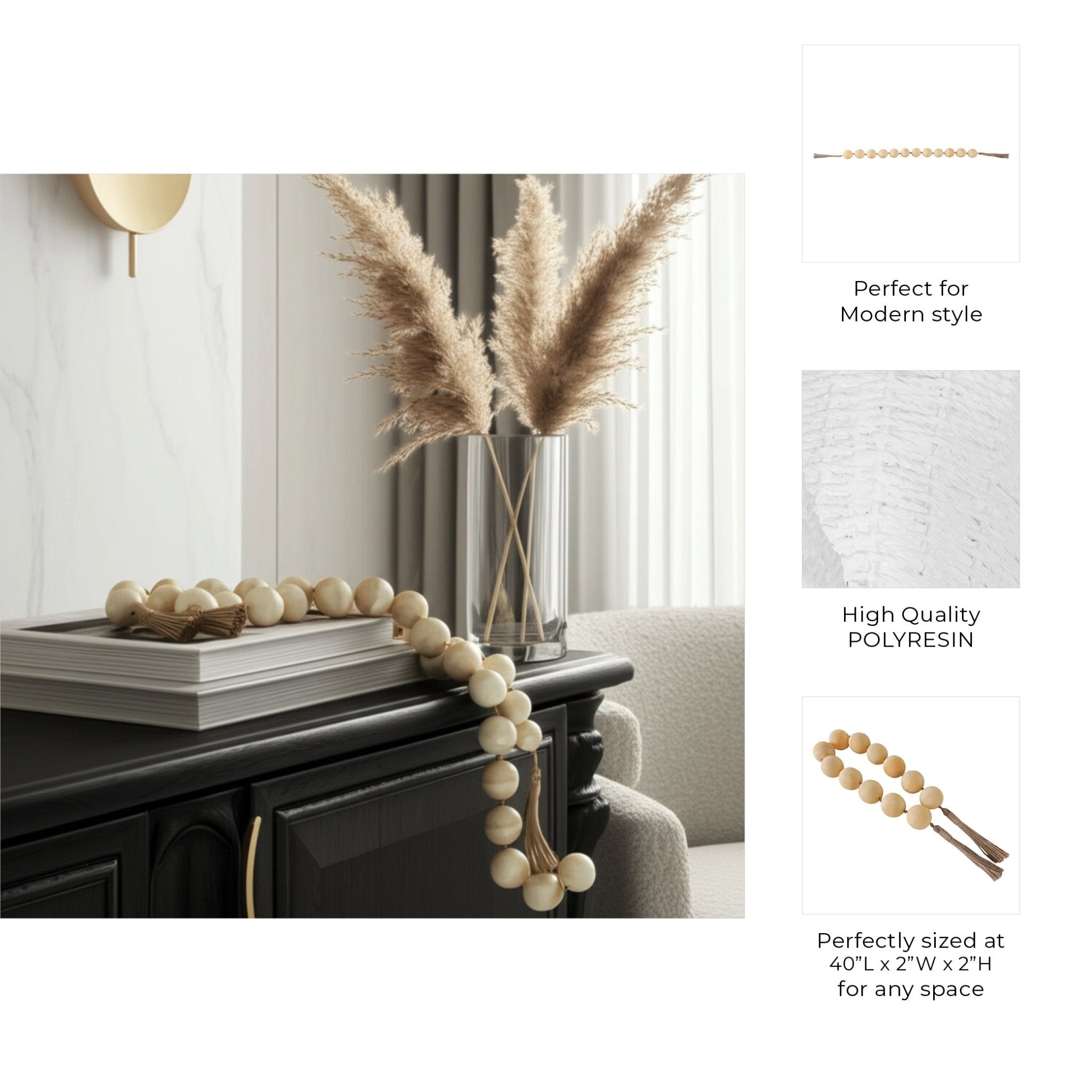 40" SWIRLED 2" RESIN BEADED GARLAND, IVORY Table Decors| Sagebrook Home