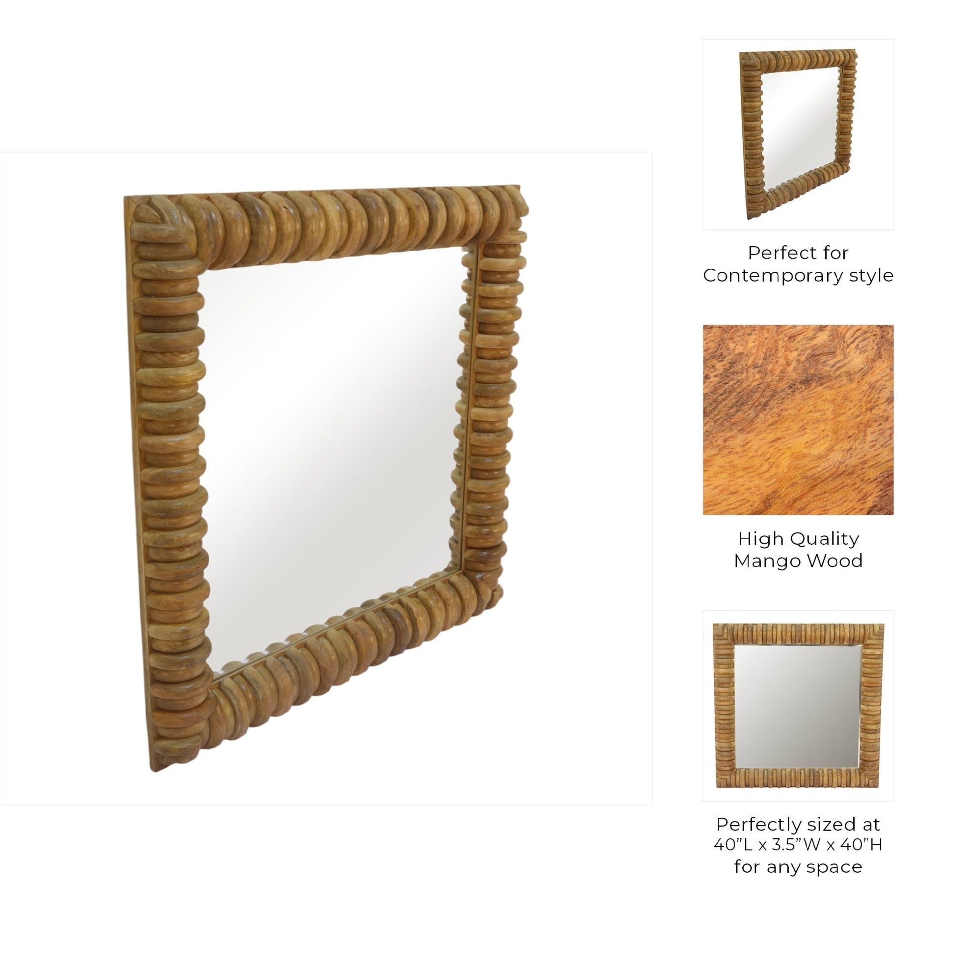 40" Toulon Wood Wall Mirror, Natural Wall Art| Sagebrook Home