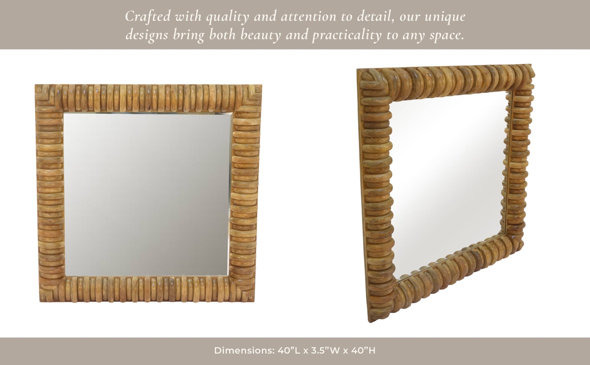 40" Toulon Wood Wall Mirror, Natural Wall Art| Sagebrook Home