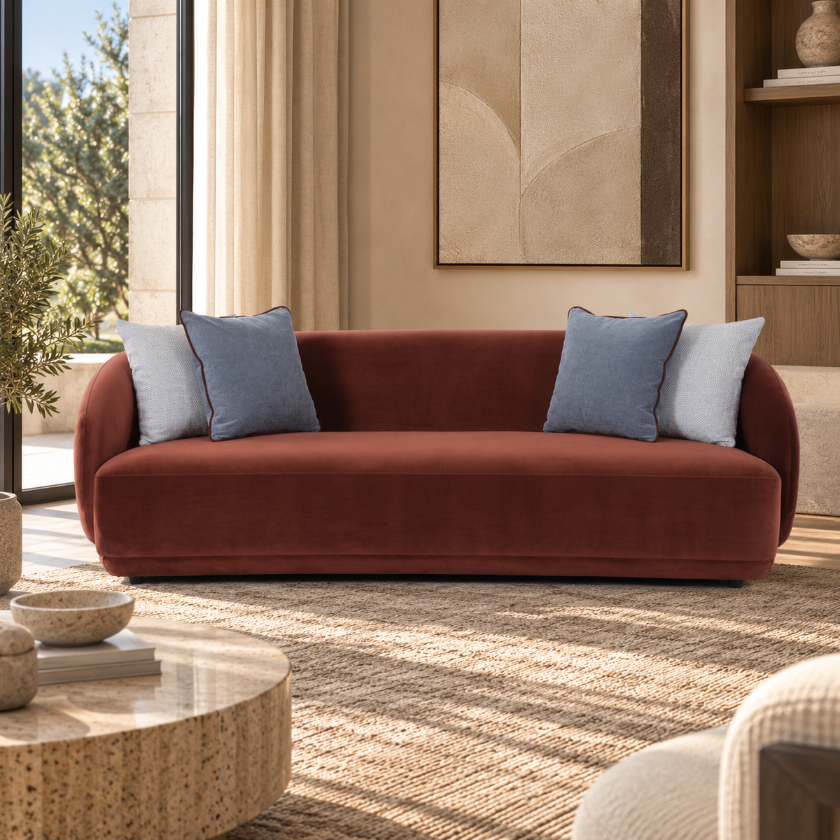 Boho Burgundy Velvet 4 Seater