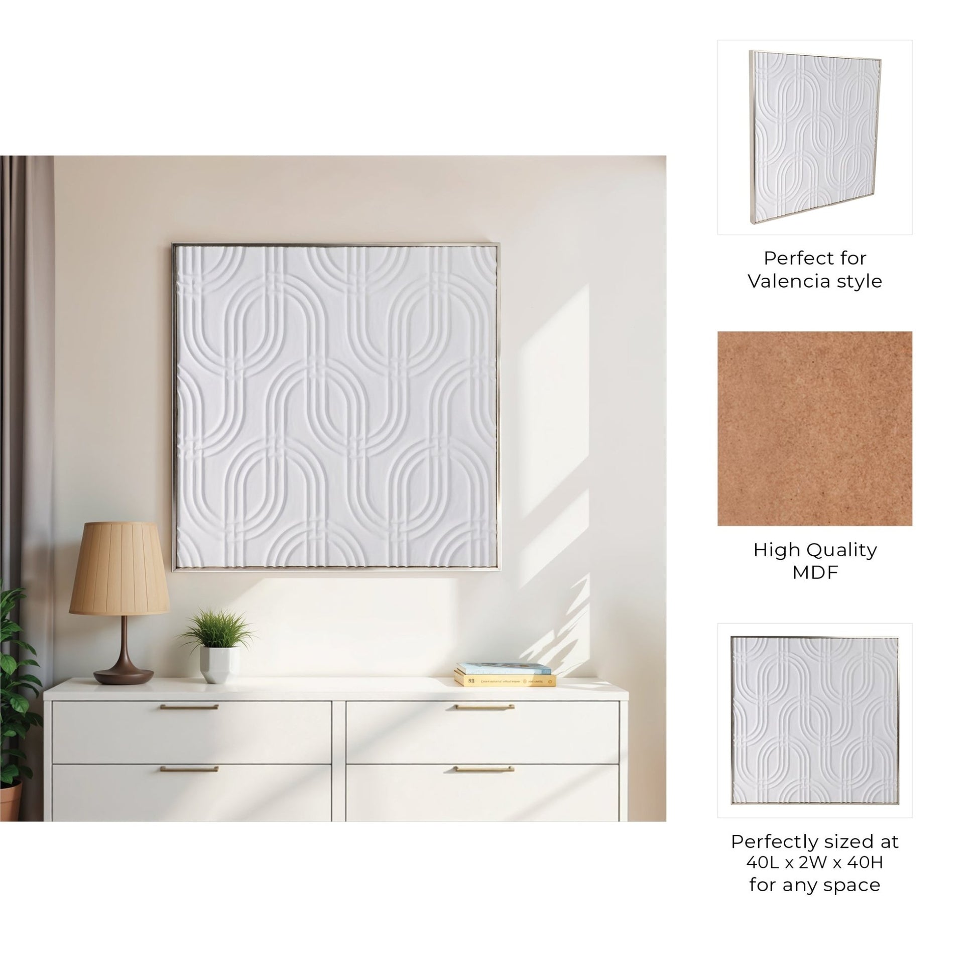 40x40 Wood Venna Plaster Wall Decor, White Wall Art| Sagebrook Home