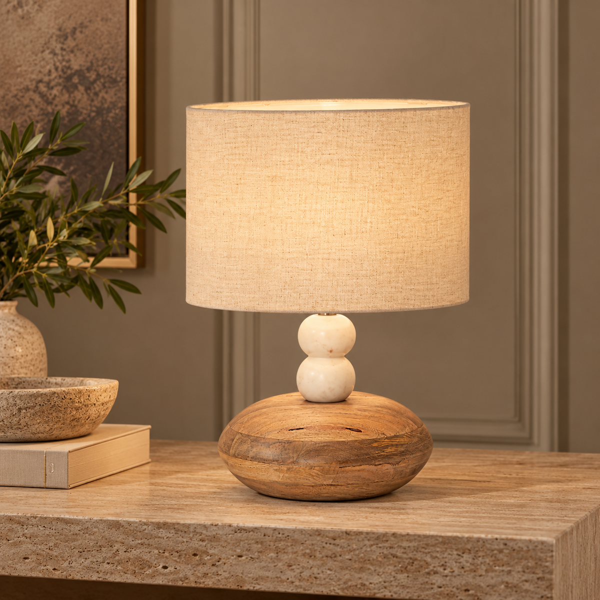 Pebla Natural Wood Table Lamp - 32cm