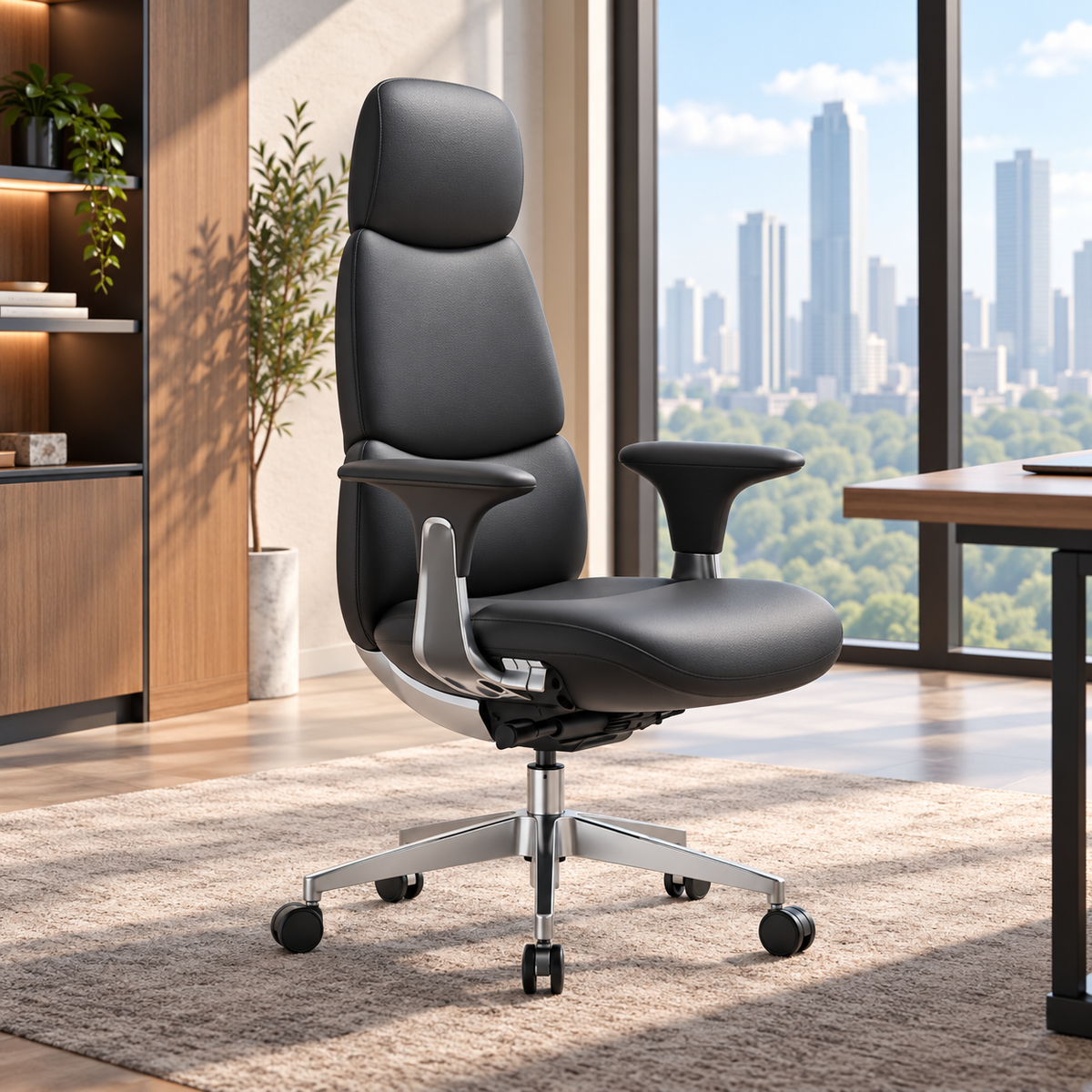 High Back Leather Chair - Black