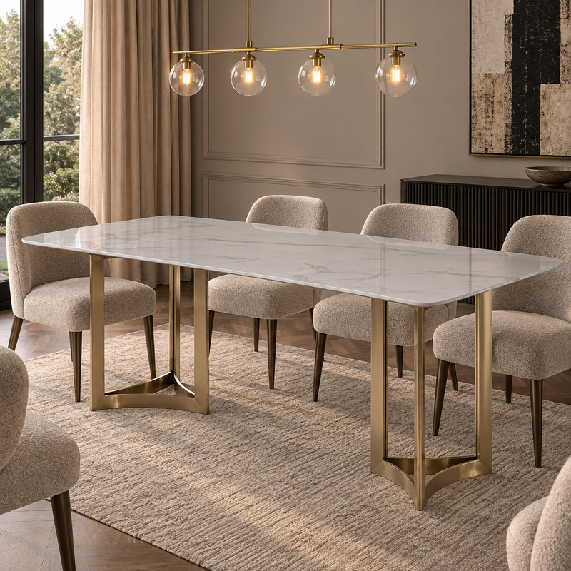 Alexa Dining Table Gold Base and 200 CM White Marble