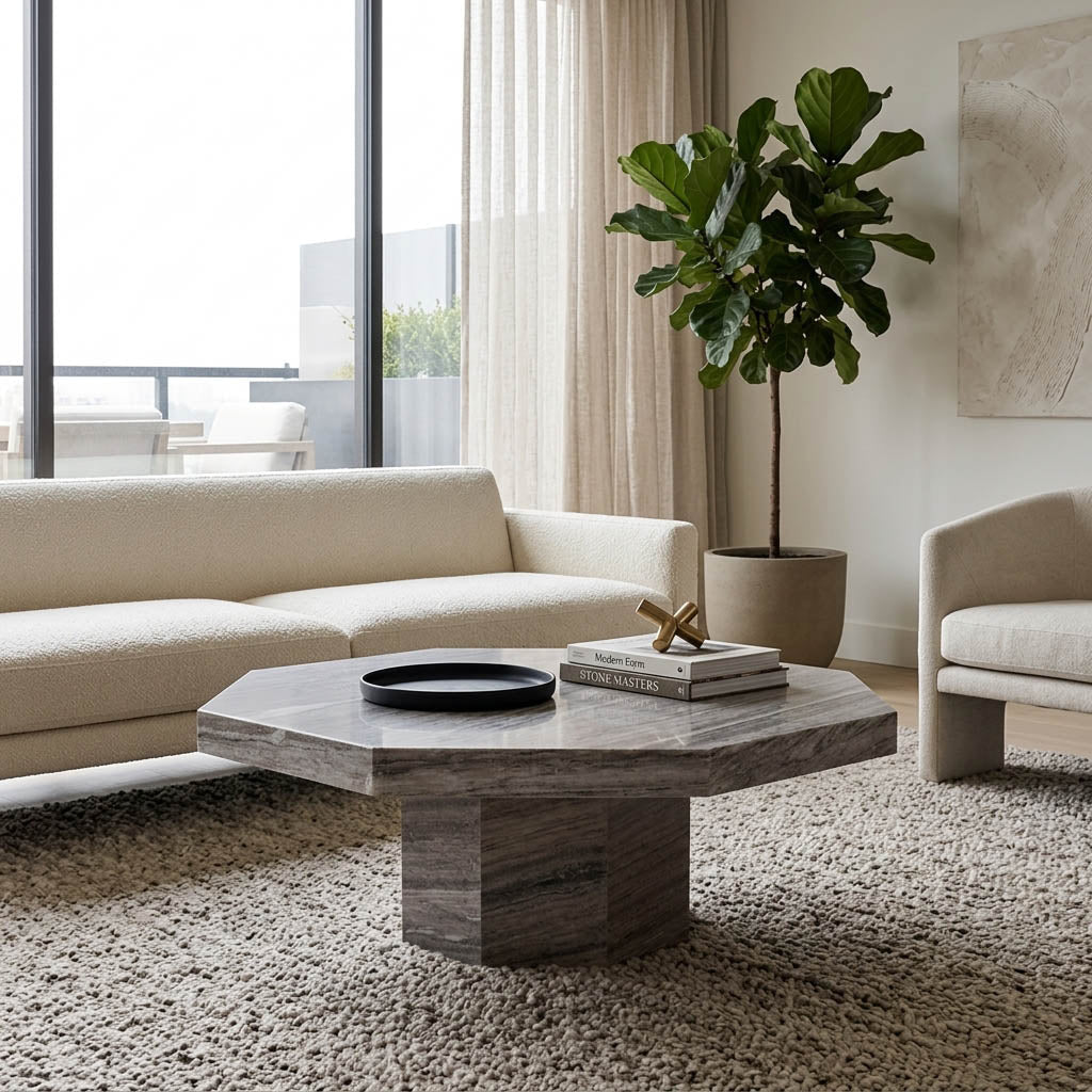 42x15" Geo Shaped Marble Coffee Table, Gray/black Coffee Tables| Sagebrook Home