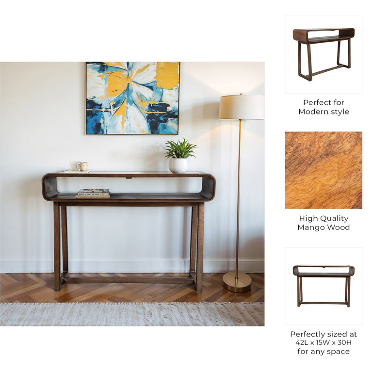 42x30" Travertine Inlay Console Table, Brown - Al Rugaib Furniture
