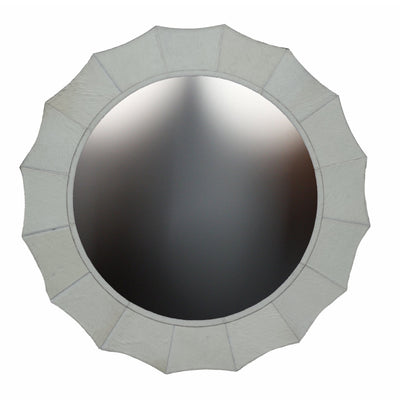 42x42" Inverted Scallop Hair On Hide Mirror, Ivory - Al Rugaib Furniture