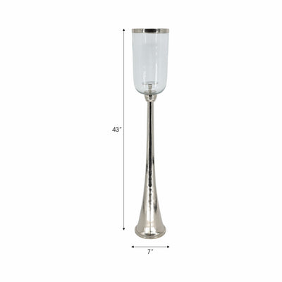43" Radiant Large Silver Glass Candle Hurricane - Al Rugaib Furniture