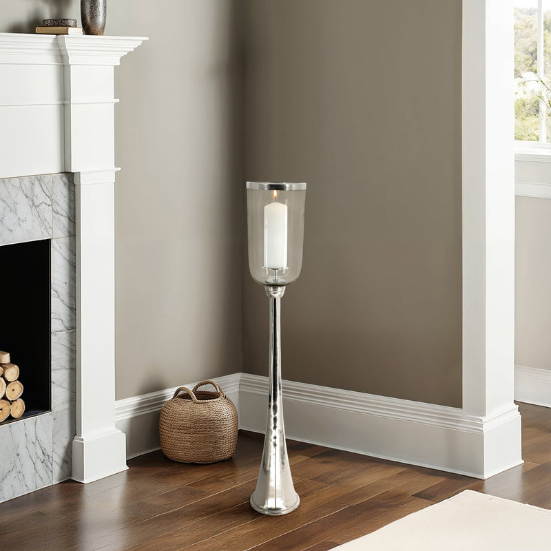 43" Radiant Large Silver Glass Candle Hurricane - Al Rugaib Furniture