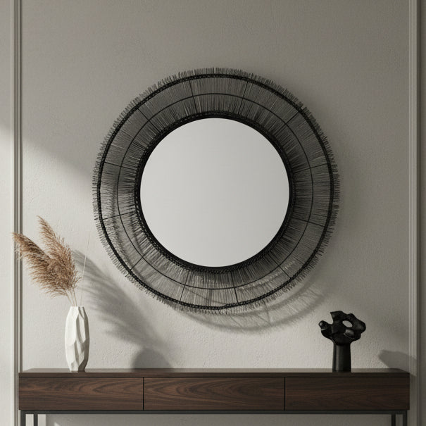 43" ROUND WIRE WALL ART W/ MIRROR, BLACK WB Mirrors| Sagebrook Home
