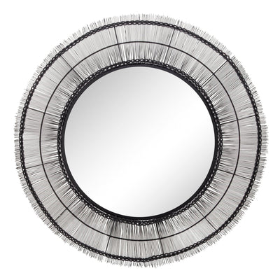 43" ROUND WIRE WALL ART W/ MIRROR, BLACK WB - Al Rugaib Furniture
