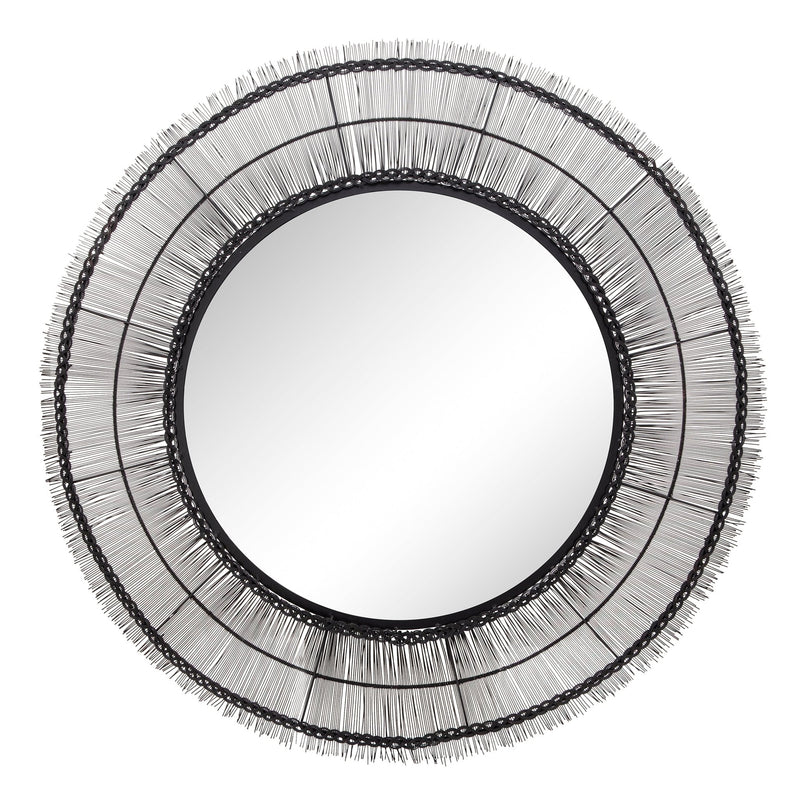 43" ROUND WIRE WALL ART W/ MIRROR, BLACK WB - Al Rugaib Furniture