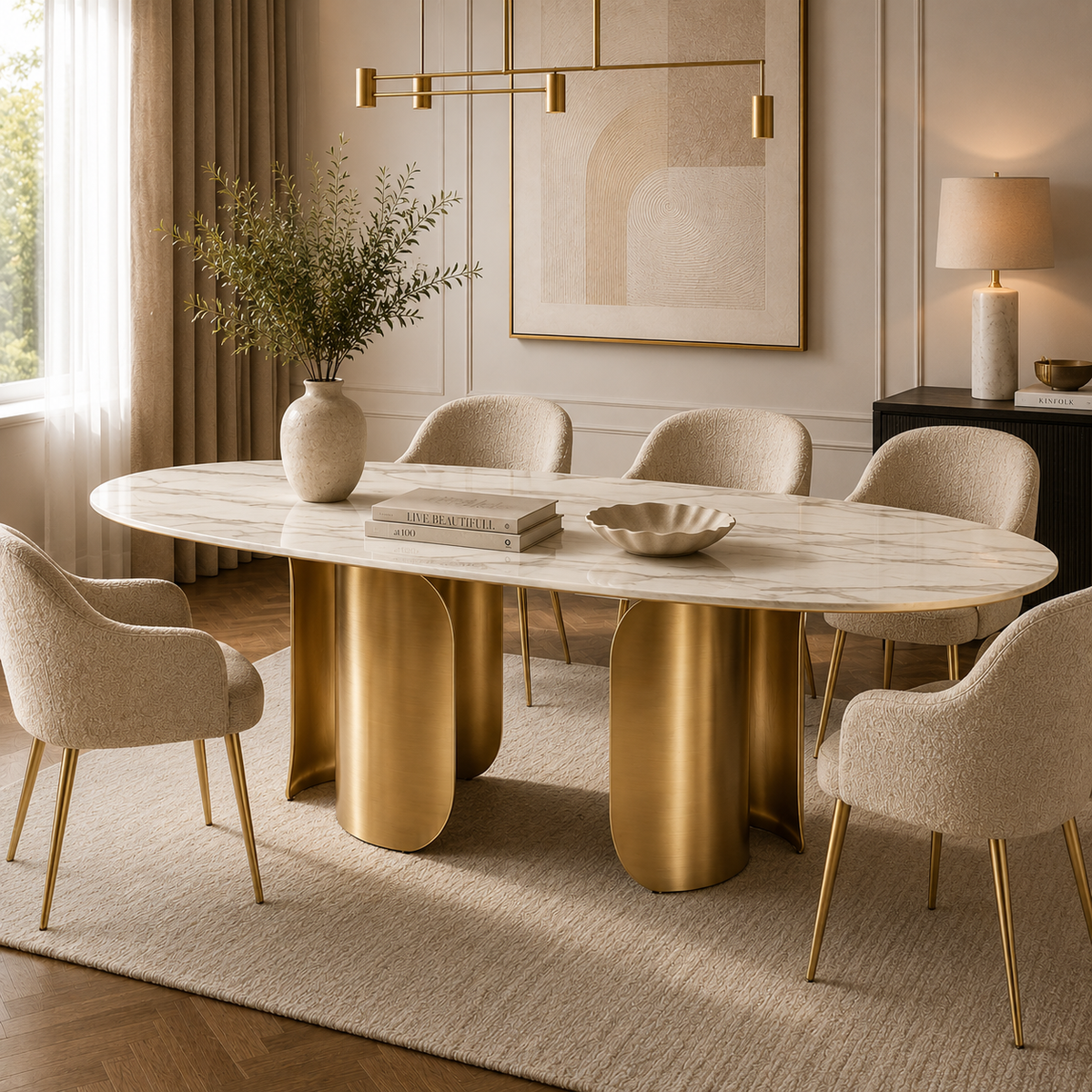 Twirl White Gold Dining Table -300 Cm