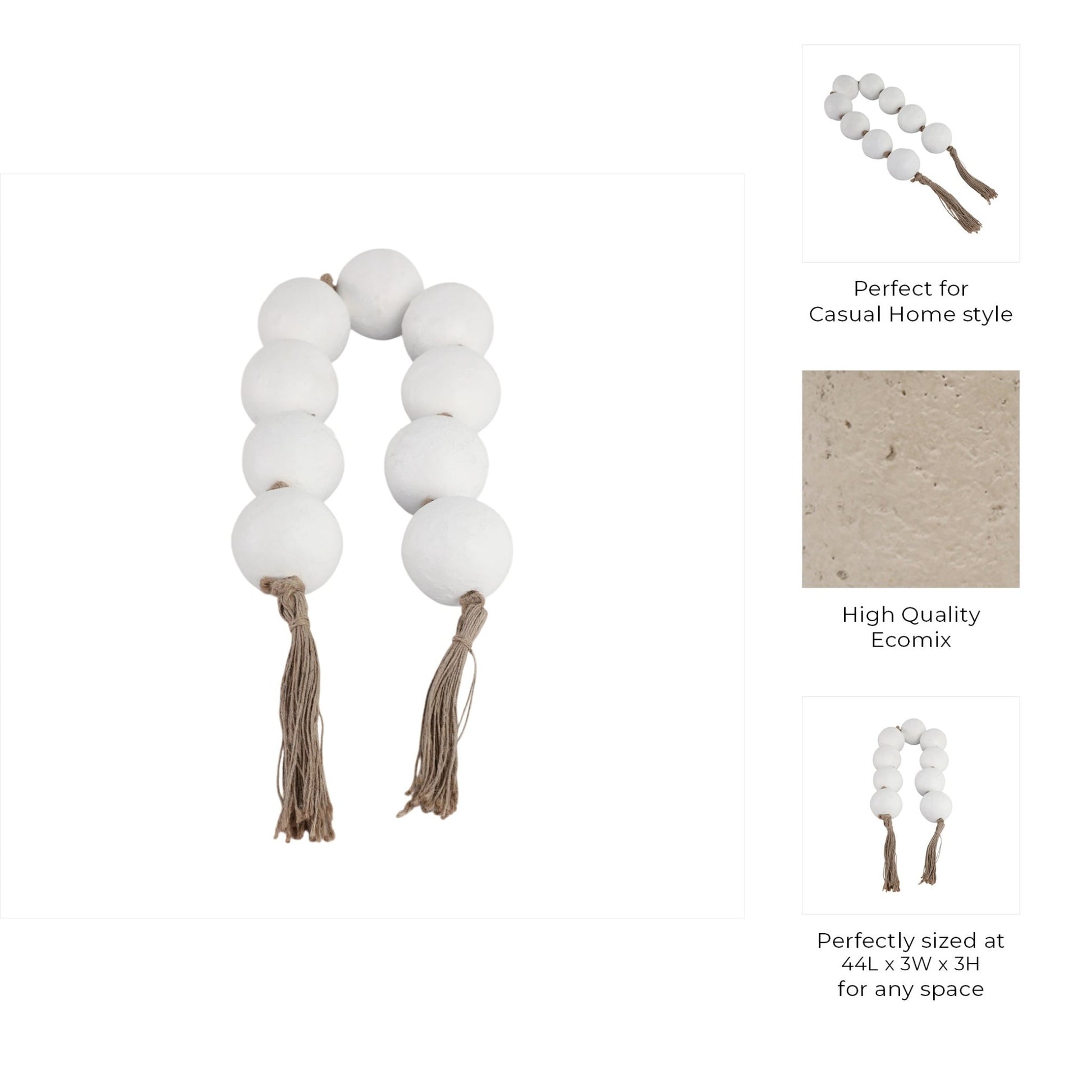44X3" ECOMIX BEAD GARLAND, WHITE Table Decors| Sagebrook Home