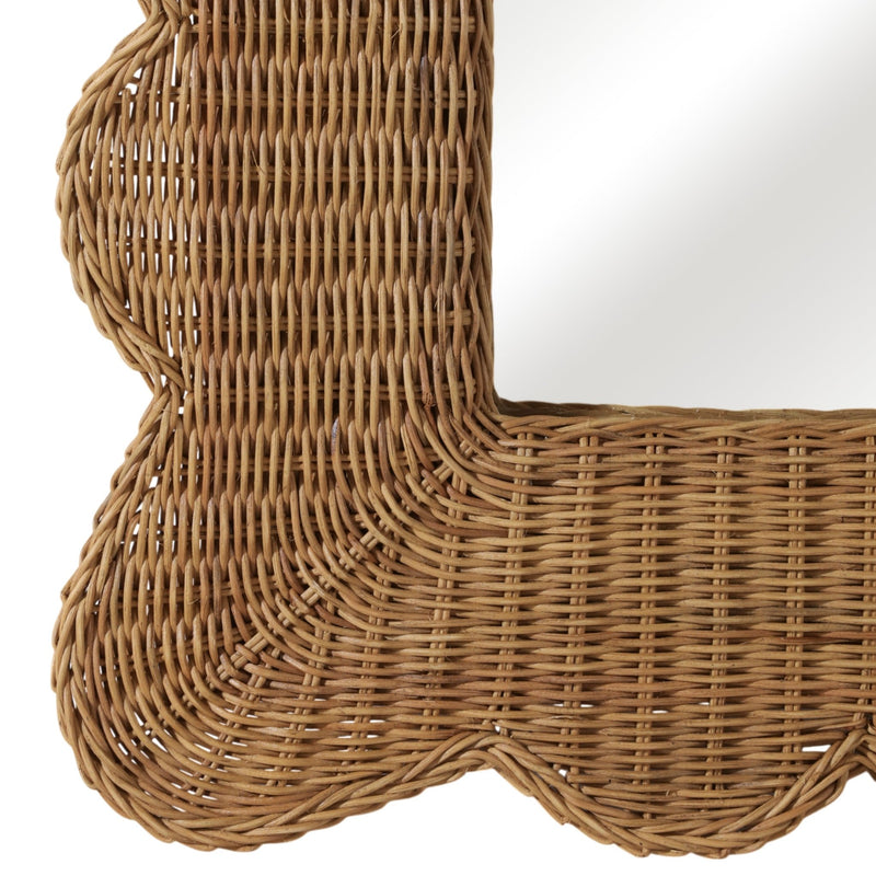 44x32" Woven Scallop Edge Mirror, Natural - Al Rugaib Furniture