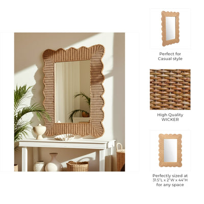 44x32" Woven Scallop Edge Mirror, Natural - Al Rugaib Furniture