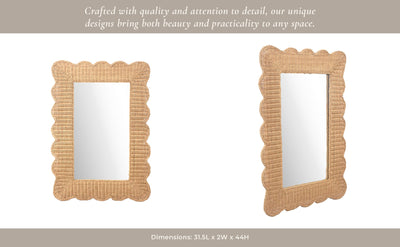 44x32" Woven Scallop Edge Mirror, Natural - Al Rugaib Furniture