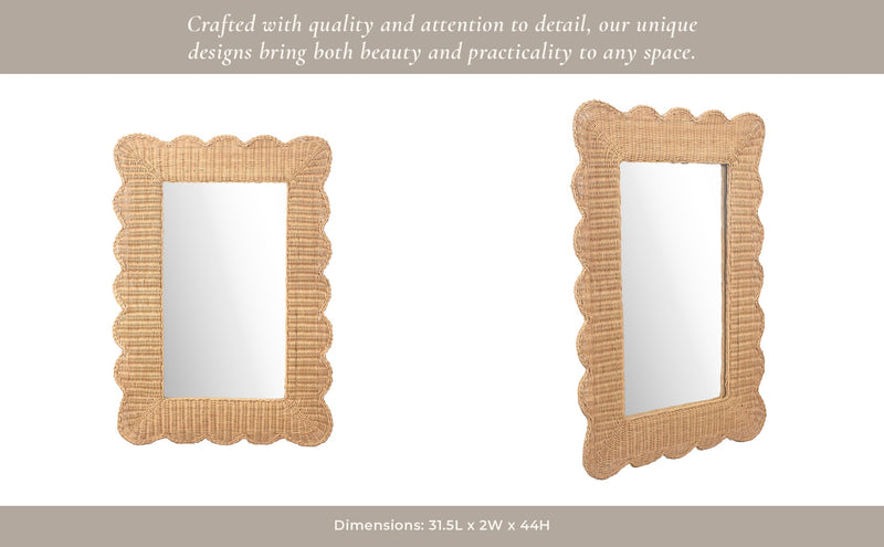 44x32" Woven Scallop Edge Mirror, Natural - Al Rugaib Furniture