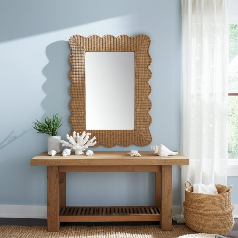 44x32" Woven Scallop Edge Mirror, Natural - Al Rugaib Furniture