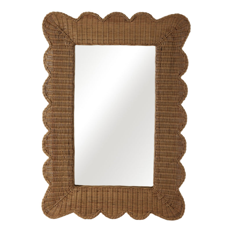 44x32" Woven Scallop Edge Mirror, Natural - Al Rugaib Furniture