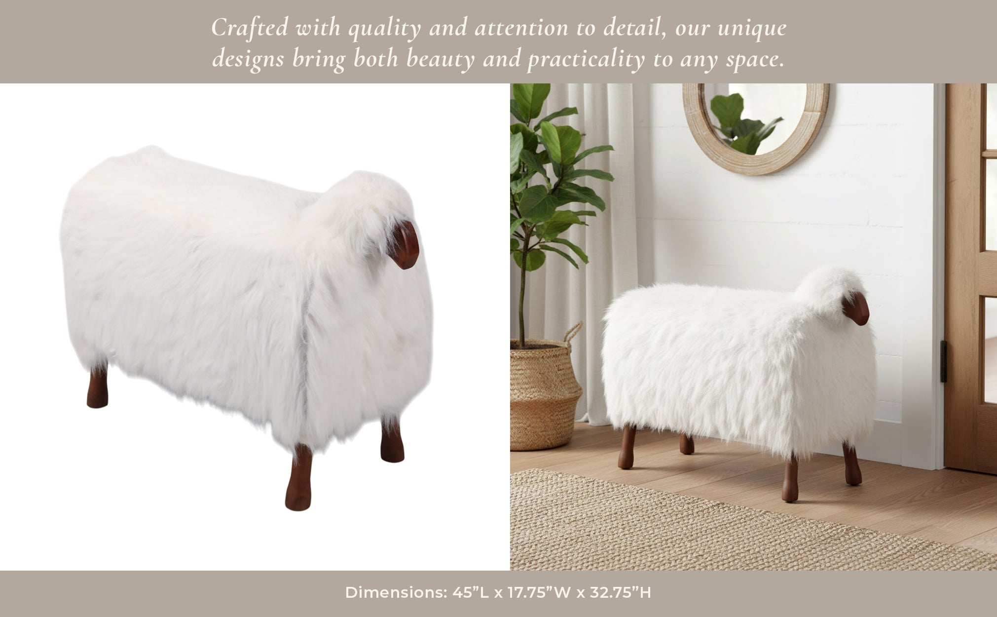 44x33" Faux Fur Sheep, White/brown Table Decors| Sagebrook Home