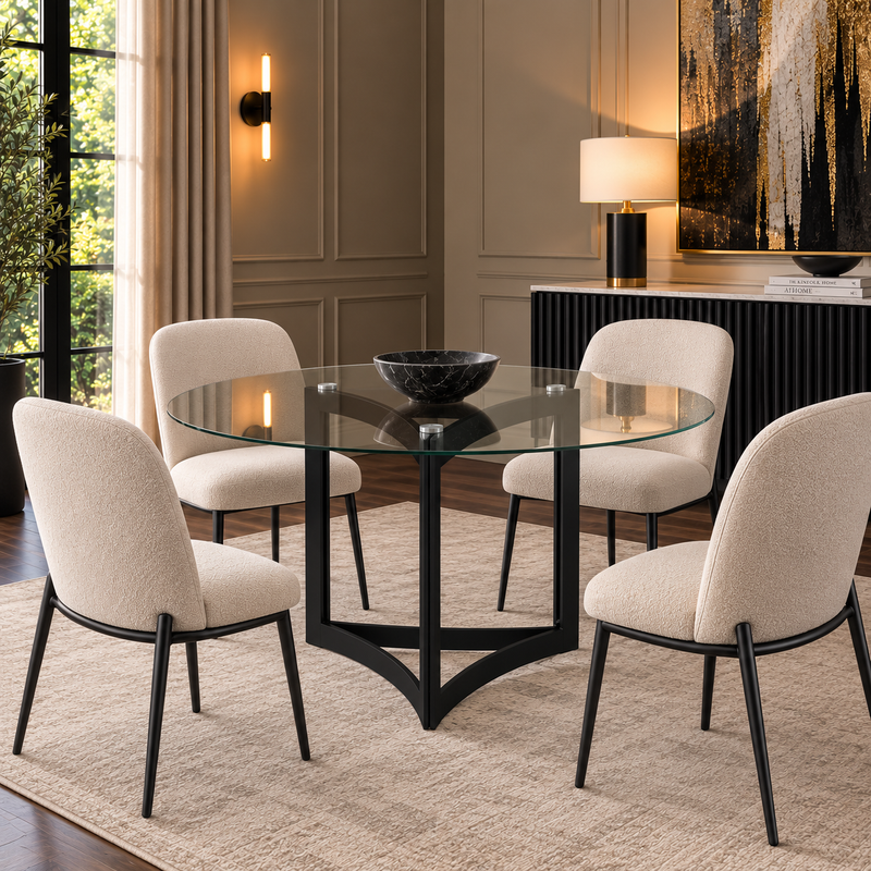 Alexa Dining Table Black Base and 130 CM Round Clear Glass