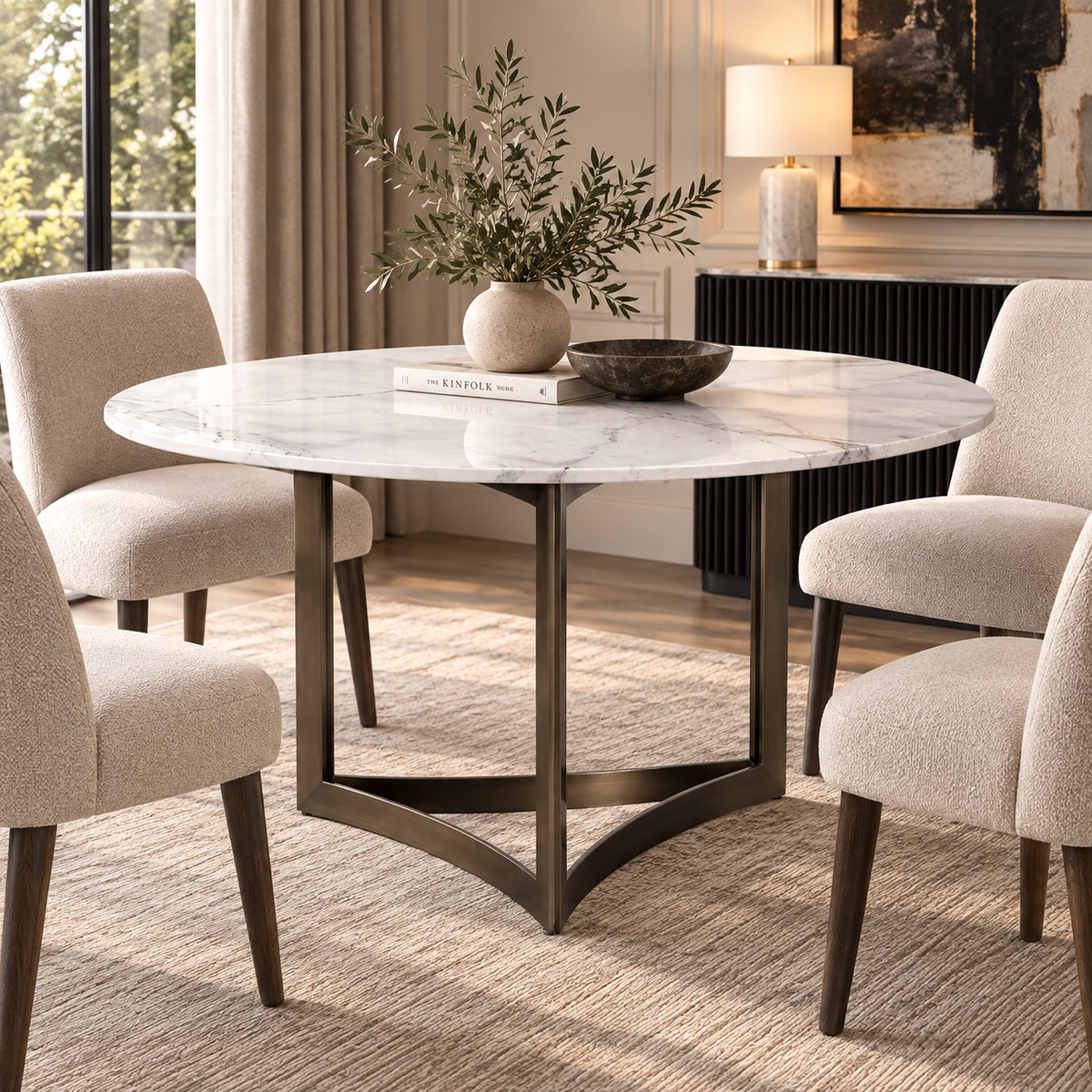 Alexa Dining Table Bronze Base and 130 CM Round White Marble