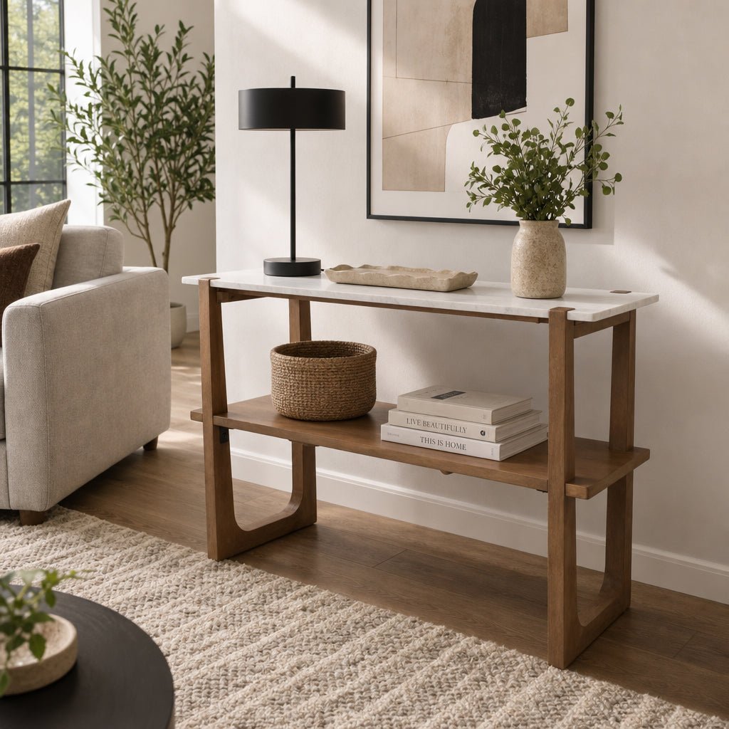 46x30" Console Table W/ Shelf, White/brown Consoles & Sideboards| Sagebrook Home