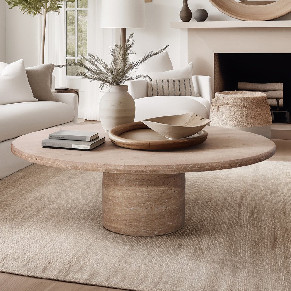 47" WINSTON TRAVERTINE STONE COFFEE TABLE, KD 2BOX Coffee Tables| Sagebrook Home
