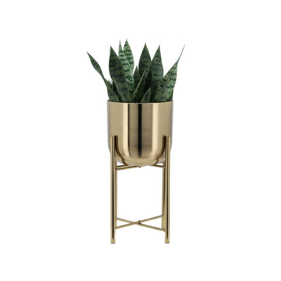S/3 METAL PLANTERS ON STAND 40/30/20"H, GOLD