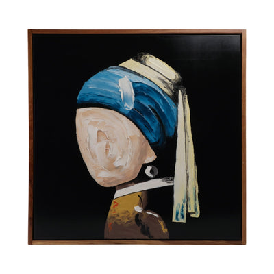 47x47 Hand Painted Girl With Pearl Earring, Multi - Al Rugaib Furniture