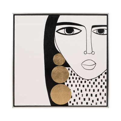 47x47 Hand Painted Gold Hoop Lady,blk/wht - Al Rugaib Furniture