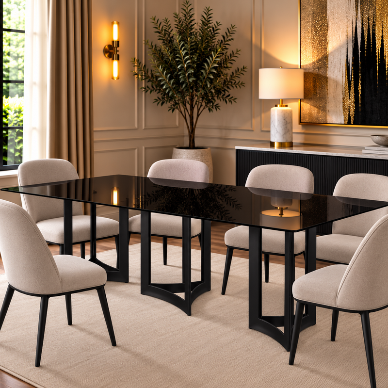 Alexa Dining Table Black Base and 240 CM Black Glass