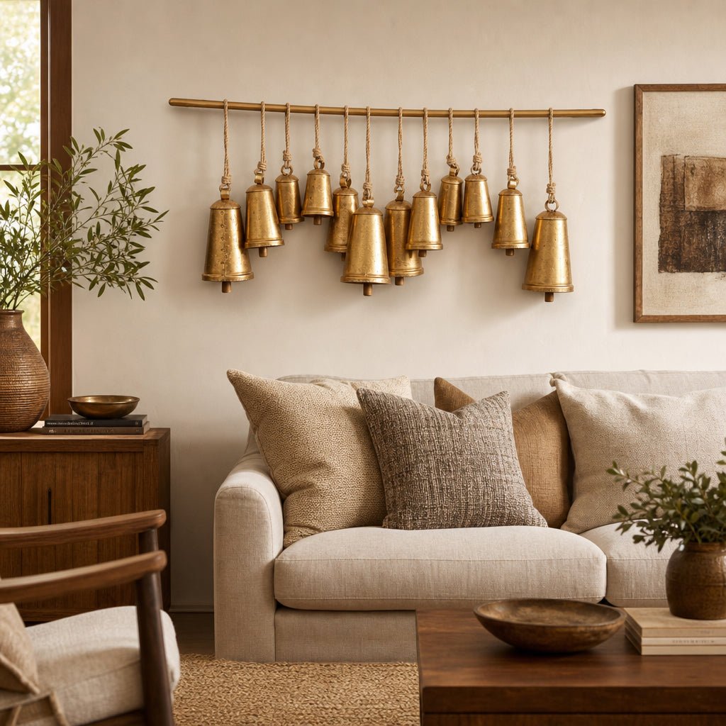 48x20" Assorted Cone Bells On Bar, Gold Wall Art| Sagebrook Home