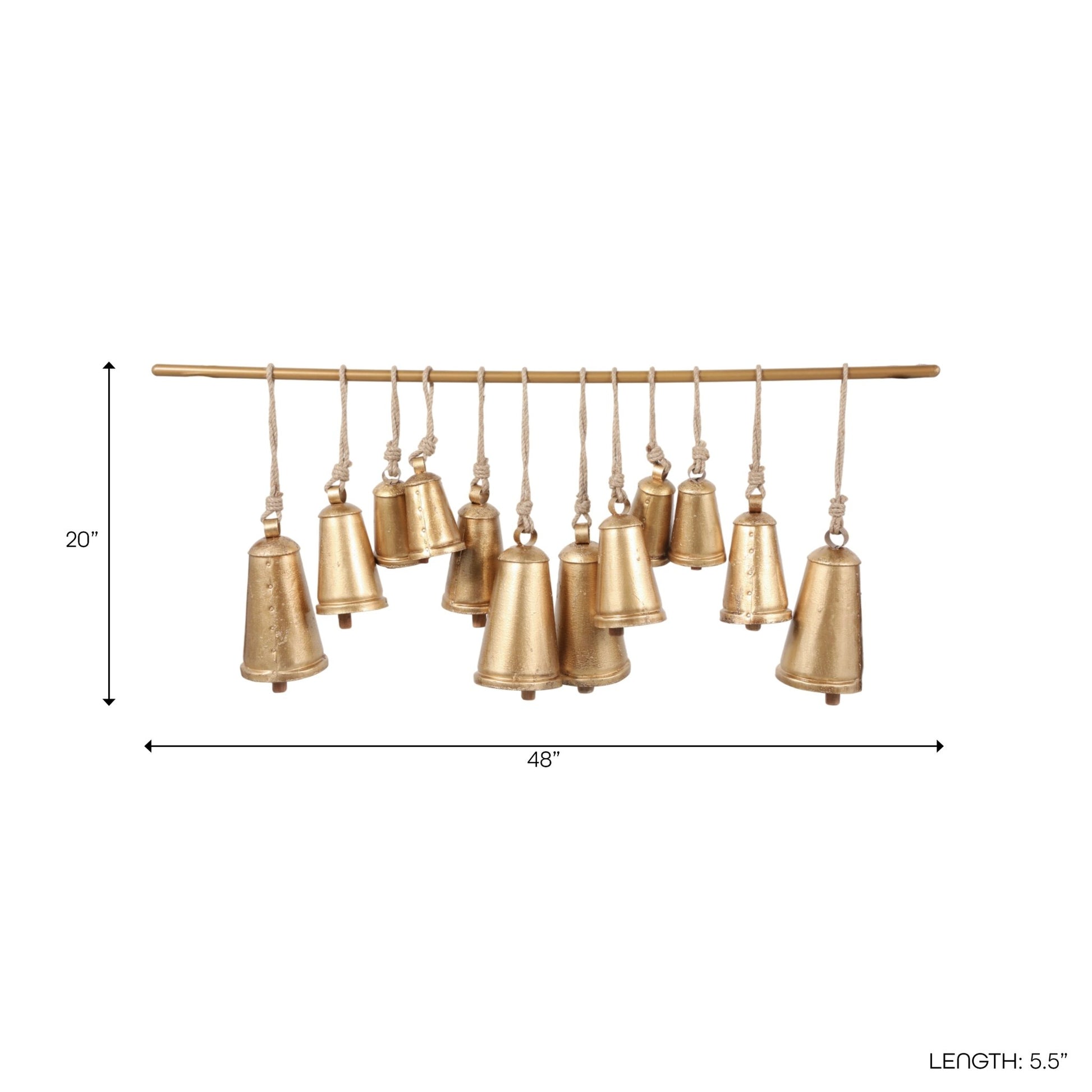 48x20" Assorted Cone Bells On Bar, Gold Wall Art| Sagebrook Home