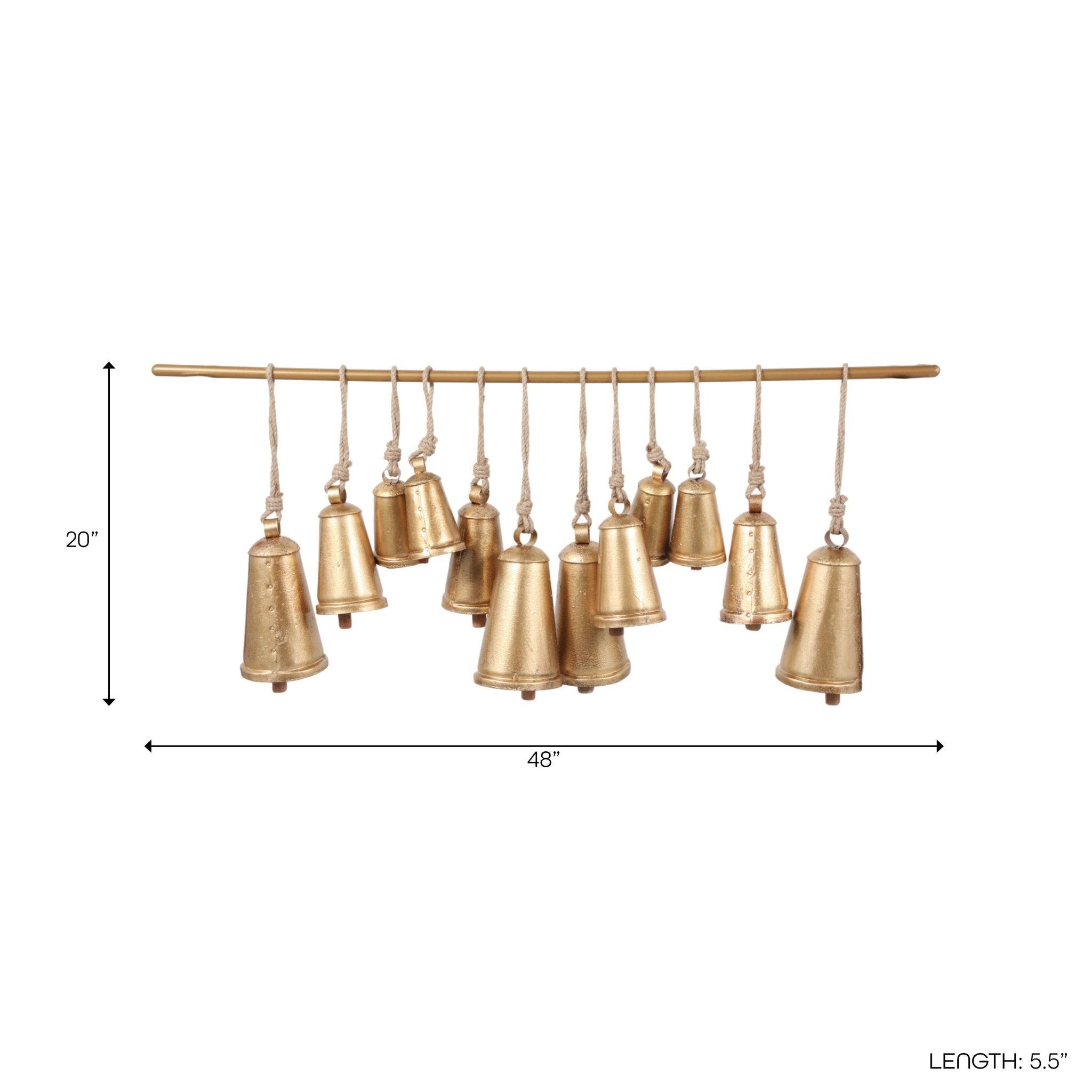 48x20" Assorted Cone Bells On Bar, Gold Wall Art| Sagebrook Home