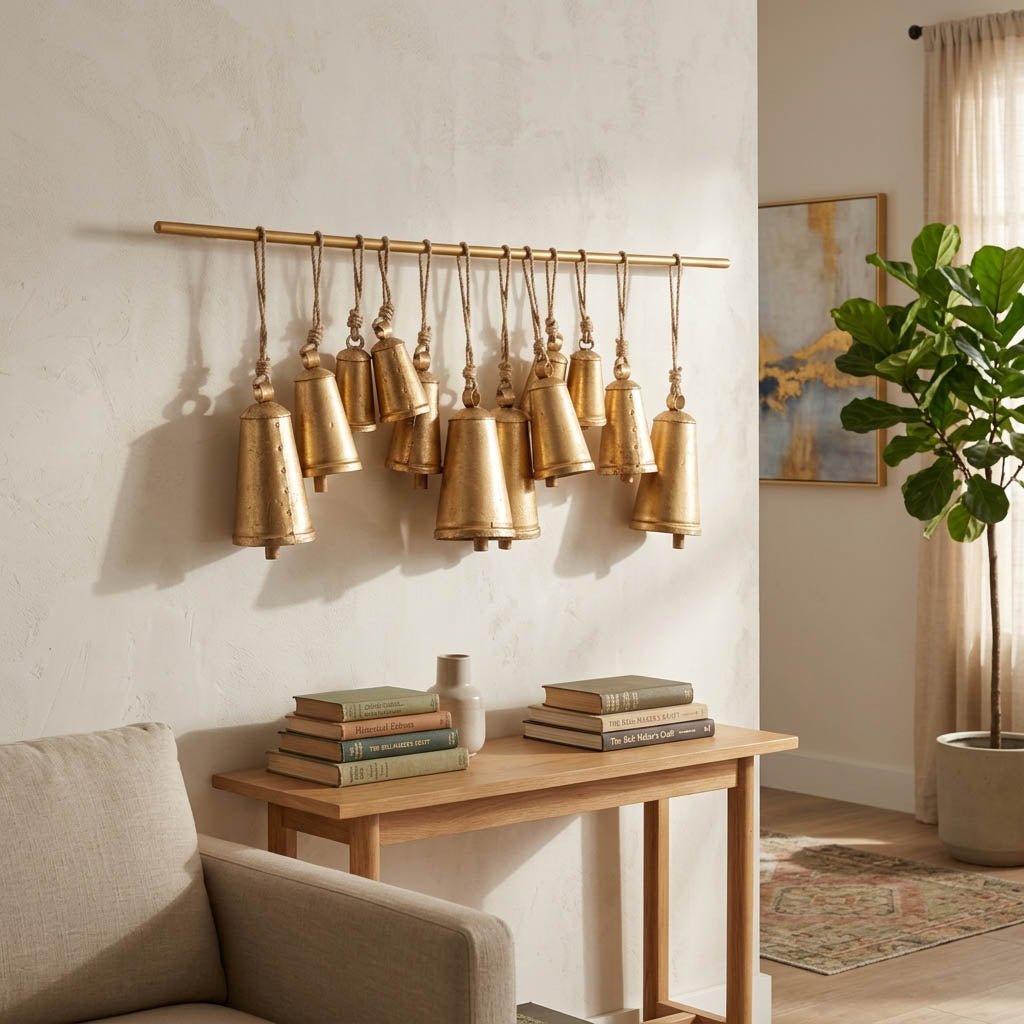 48x20" Assorted Cone Bells On Bar, Gold Wall Art| Sagebrook Home