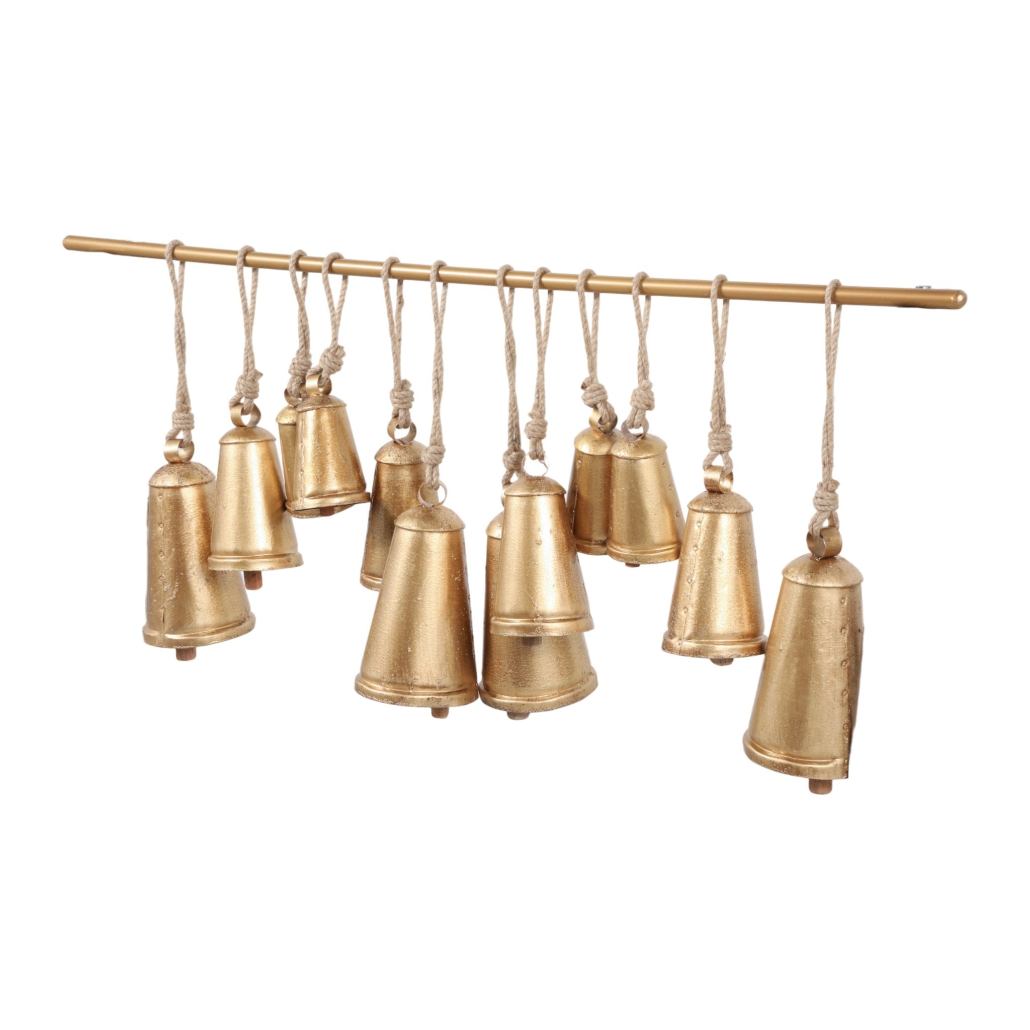 48x20" Assorted Cone Bells On Bar, Gold Wall Art| Sagebrook Home