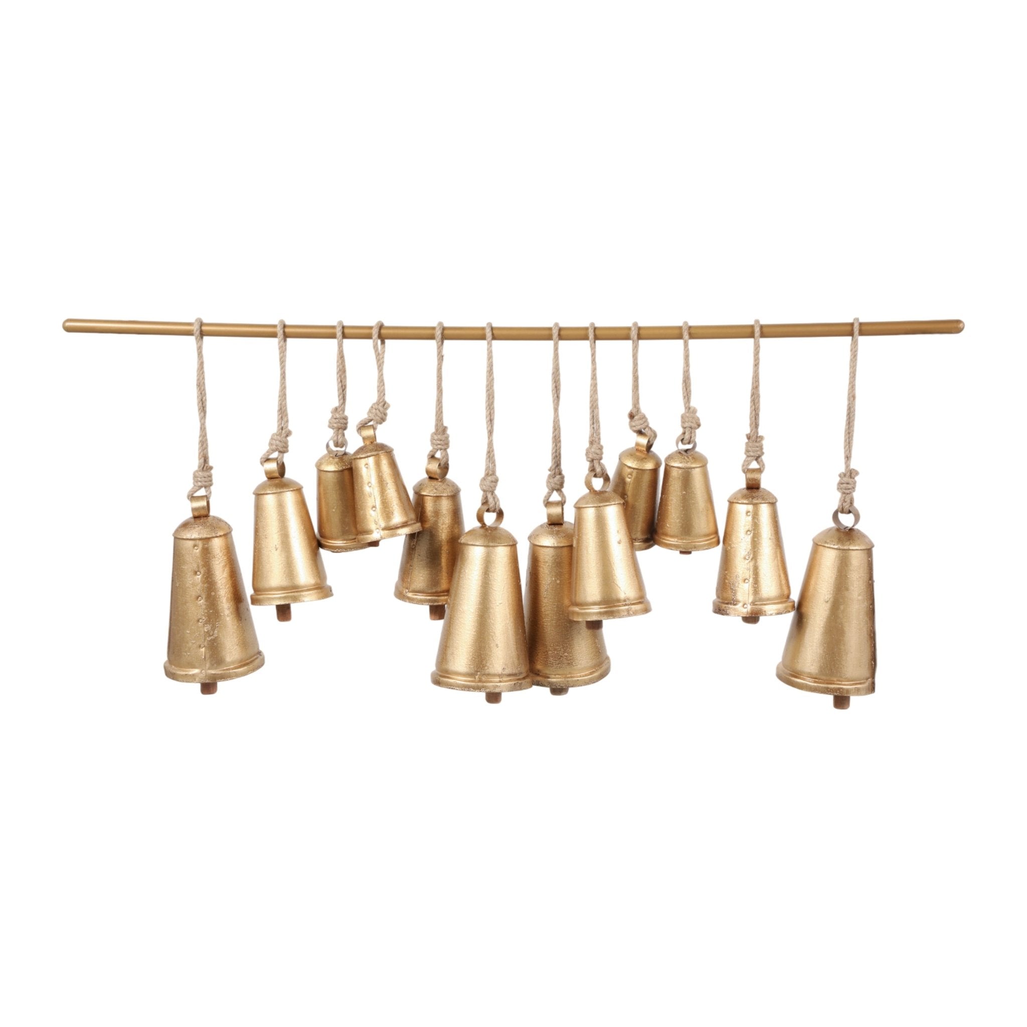 48x20" Assorted Cone Bells On Bar, Gold Wall Art| Sagebrook Home